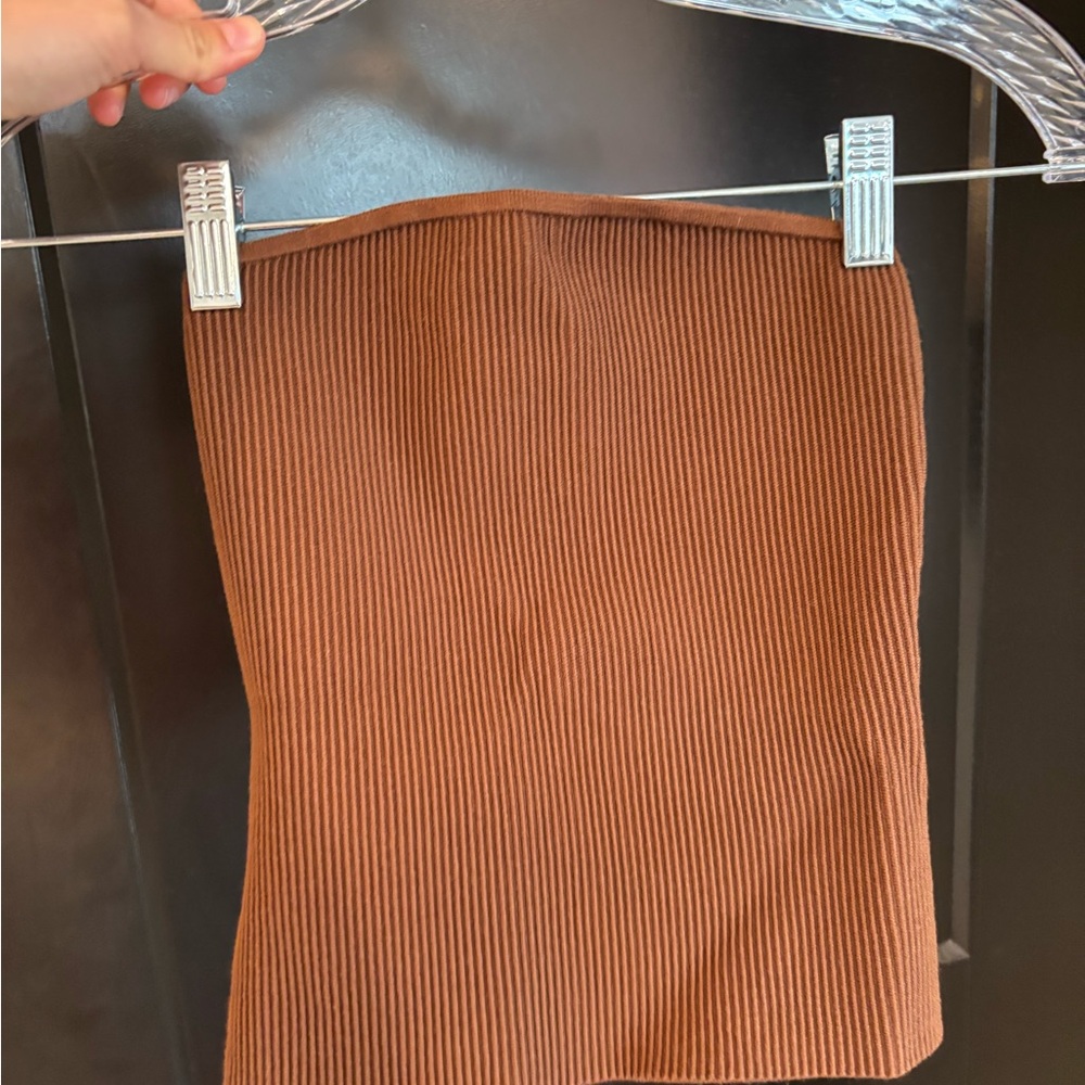 Brown Ribbed Open Edit Tube Top